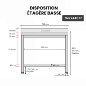 Table inox 700 x 700 mm adossée avec 2 étagères / GOLDINOX