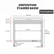 Table inox 1000 x 700 mm adossée avec 2 étagères / GOLDINOX