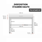 Table inox 1400 x 700 mm adossée avec 2 étagères / GOLDINOX