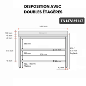 Table inox 1400 x 700 mm adossée avec 2 étagères / GOLDINOX
