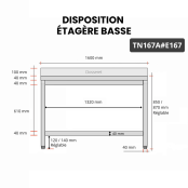 Table inox 1600 x 700 mm adossée avec 2 étagères / GOLDINOX