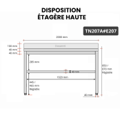 Table inox 2000 x 700 mm adossée avec 2 étagères / GOLDINOX