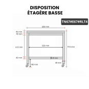 Table inox 700 x 700 mm avec 2 étagères sur roulettes / GOLDINOX