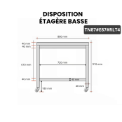 Table inox 800 x 700 mm avec 2 étagères sur roulettes / GOLDINOX
