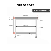 Table inox 1000 x 700 mm avec 2 étagères sur roulettes / GOLDINOX