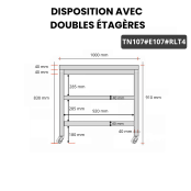 Table inox 1000 x 700 mm avec 2 étagères sur roulettes / GOLDINOX