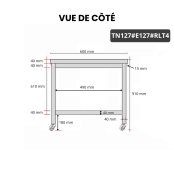 Table inox 1200 x 700 mm avec 2 étagères sur roulettes / GOLDINOX