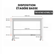 Table inox 1400 x 700 mm avec 2 étagères sur roulettes / GOLDINOX