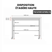 Table inox 1400 x 700 mm avec 2 étagères sur roulettes / GOLDINOX