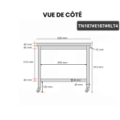 Table inox 1800 x 700 mm avec 2 étagères sur roulettes / GOLDINOX