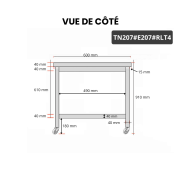 Table inox 2000 x 700 mm avec 2 étagères sur roulettes / GOLDINOX