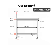 Table inox 800 x 700 mm adossée avec 2 étagères sur roulettes / GOLDINOX