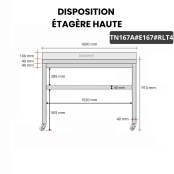 Table inox 1600 x 700 mm adossée avec 2 étagères sur roulettes / GOLDINOX