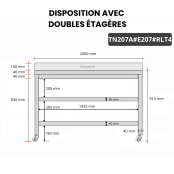 Table inox 2000 x 700 mm adossée avec 2 étagères sur roulettes / GOLDINOX
