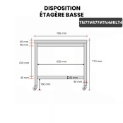 Table inox soubassement 700 x 700 mm avec renfort sur roulettes / GOLDINOX
