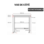 Table inox soubassement 700 x 700 mm avec renfort sur roulettes / GOLDINOX