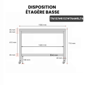Table inox soubassement 1500 x 700 mm avec renfort sur roulettes / GOLDINOX