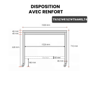 Table inox soubassement 1600 x 700 mm avec renfort sur roulettes / GOLDINOX