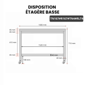 Table inox soubassement 1600 x 700 mm avec renfort sur roulettes / GOLDINOX