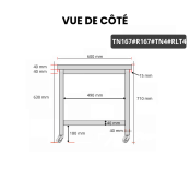 Table inox soubassement 1600 x 700 mm avec renfort sur roulettes / GOLDINOX