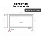 Table inox soubassement 1800 x 700 mm avec renfort sur roulettes / GOLDINOX