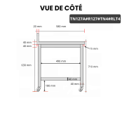 Table inox soubassement 1200 x 700 mm adossée avec renfort sur roulettes / GOLDINOX