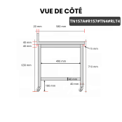 Table inox soubassement 1500 x 700 mm adossée avec renfort sur roulettes / GOLDINOX