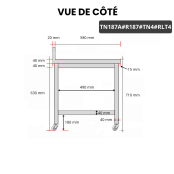 Table inox soubassement 1800 x 700 mm adossée avec renfort sur roulettes / GOLDINOX