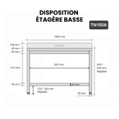 Table inox 1000 x 500 mm adossée / GOLDINOX