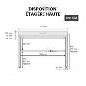 Table inox 1600 x 500 mm adossée / GOLDINOX
