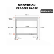 Table inox 800 x 500 mm sur roulettes / GOLDINOX