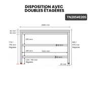 Table inox 2000 x 500 mm avec 2 étagères / GOLDINOX