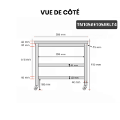 Table inox 1000 x 500 mm avec 2 étagères sur roulettes / GOLDINOX