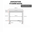 Table inox 800 x 500 mm adossée avec 2 étagères sur roulettes / GOLDINOX