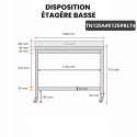 Table inox 1200 x 500 mm adossée avec 2 étagères sur roulettes / GOLDINOX