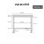 Table inox 800 x 500 mm sur roulettes / GOLDINOX