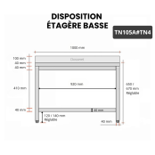 Table inox soubassement 1000 x 500 mm adossée / GOLDINOX