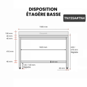 Table inox soubassement 1500 x 500 mm adossée / GOLDINOX