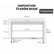Table inox soubassement 2000 x 500 mm adossée / GOLDINOX