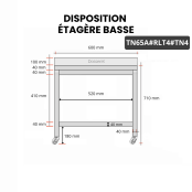 Table inox soubassement 600 x 500 mm adossée sur roulettes / GOLDINOX