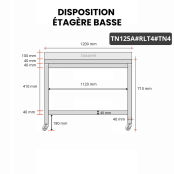 Table inox soubassement 1200 x 500 mm adossée sur roulettes / GOLDINOX