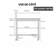 Table inox soubassement 1200 x 500 mm adossée sur roulettes / GOLDINOX