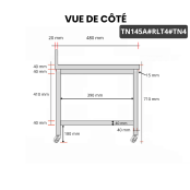 Table inox soubassement 1400 x 500 mm adossée sur roulettes / GOLDINOX