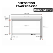 Table inox soubassement 2000 x 500 mm adossée sur roulettes / GOLDINOX