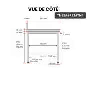 Table inox soubassement 700 x 500 mm adossée avec renfort / GOLDINOX