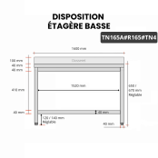 Table inox soubassement 1600 x 500 mm adossée avec renfort / GOLDINOX