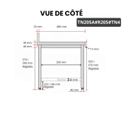 Table inox soubassement 2000 x 500 mm adossée avec renfort / GOLDINOX