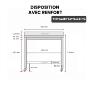 Table inox soubassement 700 x 500 mm adossée avec renfort sur roulettes / GOLDINOX