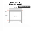 Table inox soubassement 700 x 500 mm adossée avec renfort sur roulettes / GOLDINOX