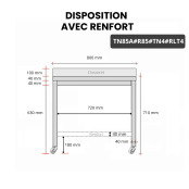 Table inox soubassement 800 x 500 mm adossée avec renfort sur roulettes / GOLDINOX